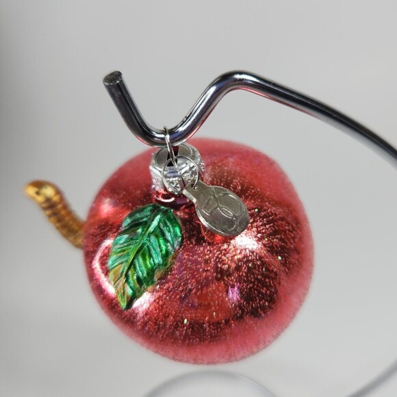 Dept 56 Red Apple Worm Teacher Blown Glass Glitter Ornament decor - Picture 4 of 6
